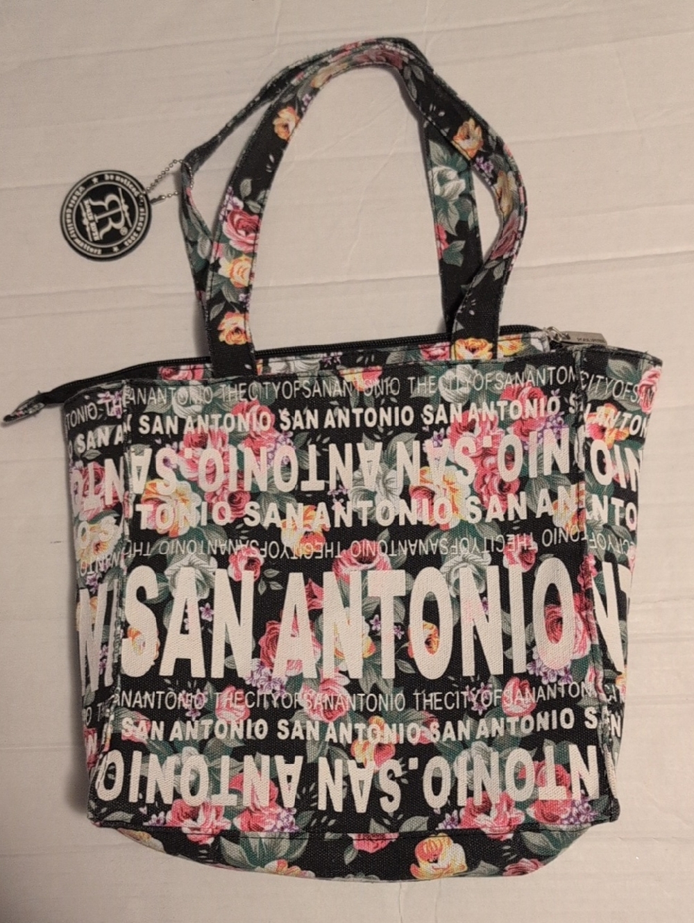 Robin Ruth Black Floral 'San Antonio' Logo Tote